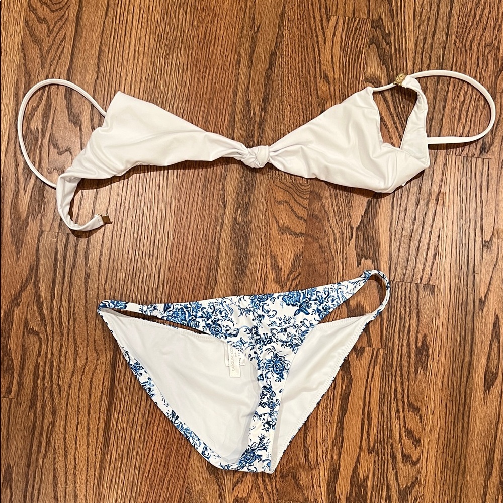 Caroline Constas White and Blue Bikini